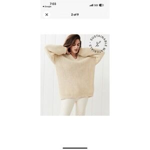 Jenni Kayne Organic Cotton Cabin Sweater Sz S Cream chunky V Neck